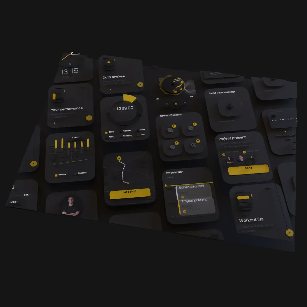 Graphic interface layers unfolded into a spatial motion composition