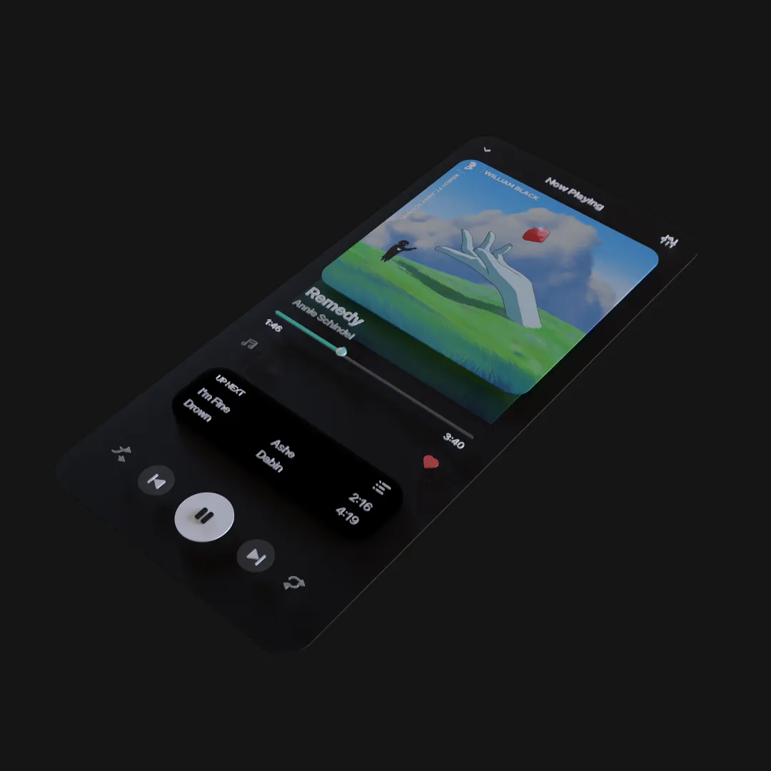 A mobile product interface presented as a dimensional device mockup