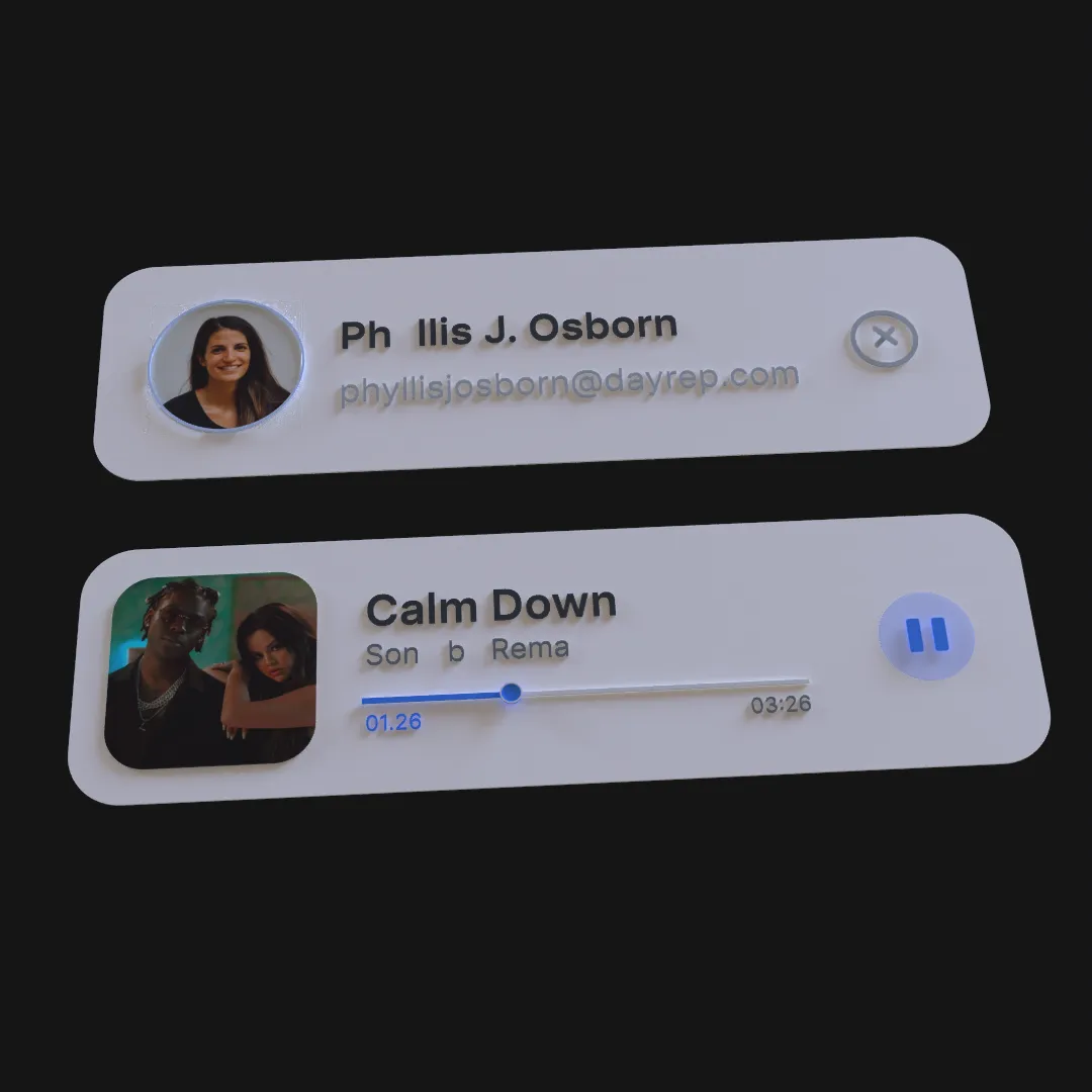Dimensional interface cards combining editable text and media